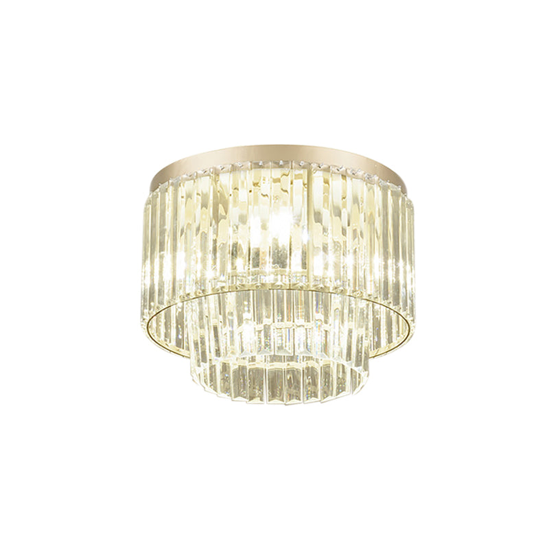 Modernist Drum Ceiling Lamp Clear Crystal 12"/16" Width 3/4 Lights Flush Mount Lighting for Living Room