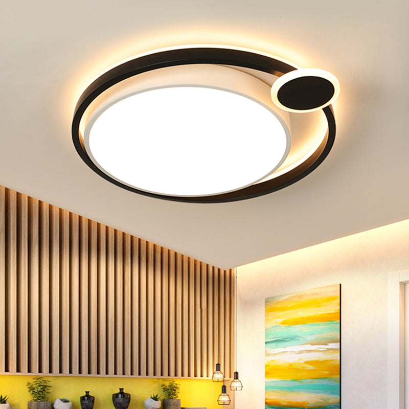 Black/White Orbit Flush Mount Lamp Nordic Metal 15"/18"/21.5" LED Ceiling Mounted Light for Bedroom in Warm/White