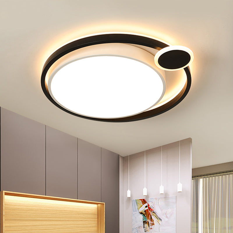 Black/White Orbit Flush Mount Lamp Nordic Metal 15"/18"/21.5" LED Ceiling Mounted Light for Bedroom in Warm/White