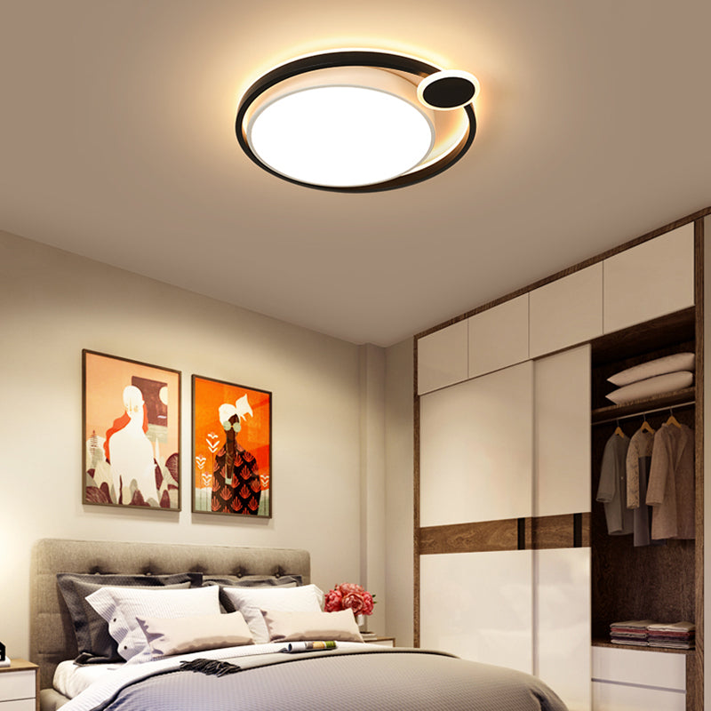 Black/White Orbit Flush Mount Lamp Nordic Metal 15 "/18" /21.5 " LED Ceiling Mounted Light for Bedroom in Warm/White