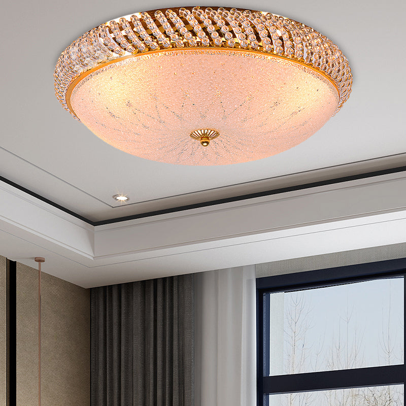 Bedroom Bowl Ceiling Lamp Crystal Vintage Style 4 Bulbs Golden Ceiling Mount Light with Frosted Glass Diffuser