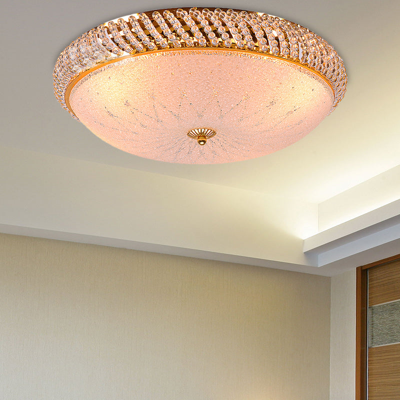 Bedroom Bowl Ceiling Lamp Crystal Vintage Style 4 Bulbs Golden Ceiling Mount Light with Frosted Glass Diffuser