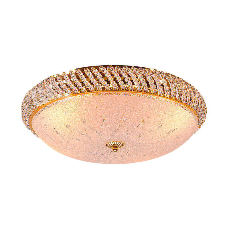 Bedroom Bowl Ceiling Lamp Crystal Vintage Style 4 Bulbs Golden Ceiling Mount Light with Frosted Glass Diffuser