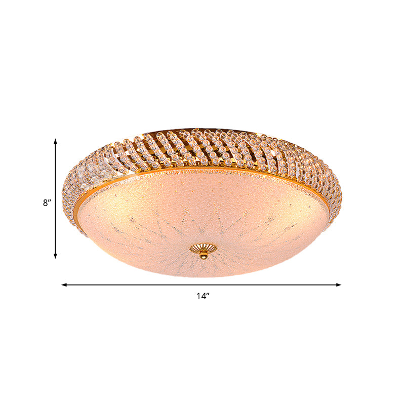 Bedroom Bowl Ceiling Lamp Crystal Vintage Style 4 Bulbs Golden Ceiling Mount Light with Frosted Glass Diffuser