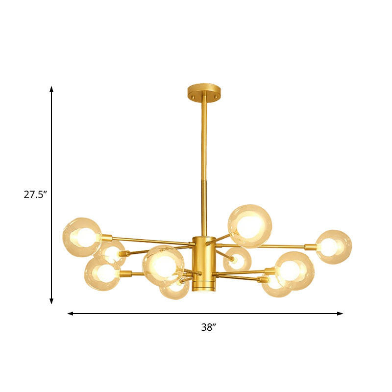 Clear Glass Globe Chandelier with Radial Design Modernist 10/12/16 Lights Hanging Light Fixture in Gold