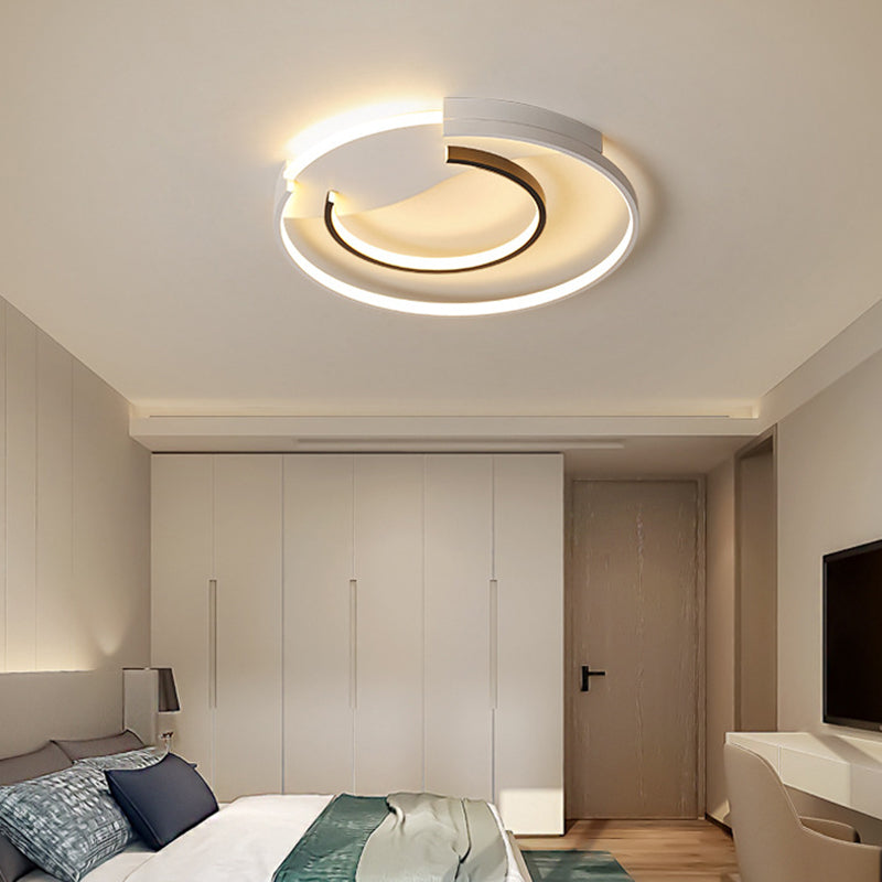 Zwart-wit dubbele ring inbouwlamp Eenvoudige acryl LED-plafondinbouw voor slaapkamer in warm/wit, 16"/19,5" breed