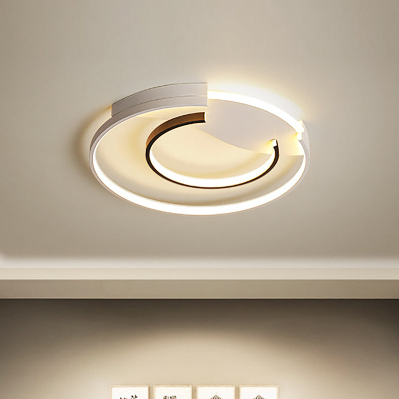 Zwart-wit dubbele ring inbouwlamp Eenvoudige acryl LED-plafondinbouw voor slaapkamer in warm/wit, 16"/19,5" breed