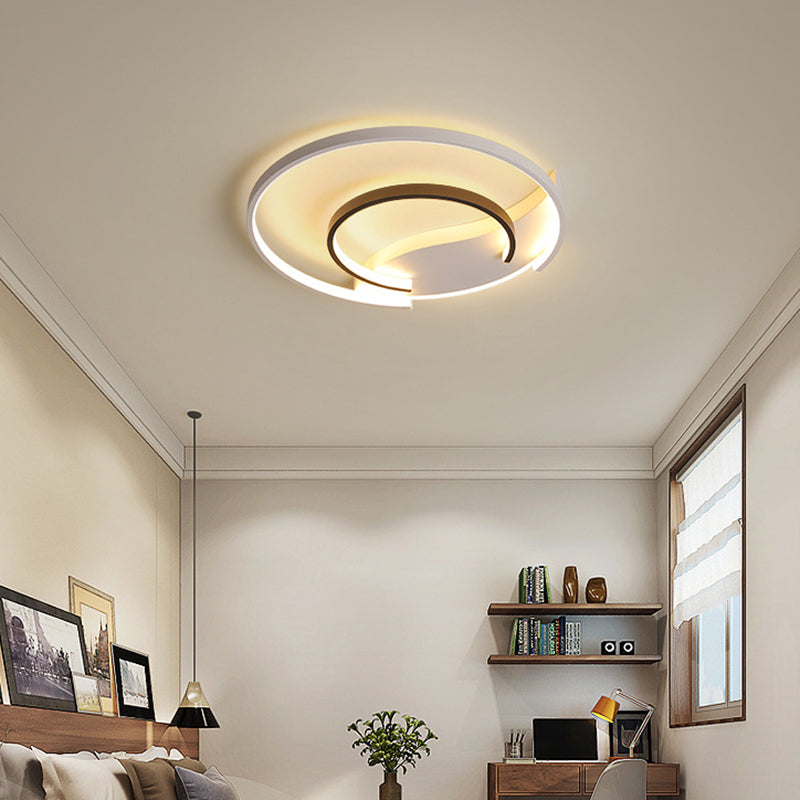 Lampada da incasso a doppio anello in bianco e nero Lampada da incasso a soffitto a LED in acrilico semplice per camera da letto in bianco caldo/caldo, larghezza 16"/19,5"