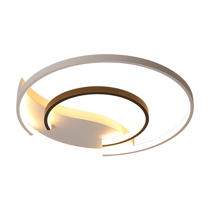 Zwart-wit dubbele ring inbouwlamp Eenvoudige acryl LED-plafondinbouw voor slaapkamer in warm/wit, 16"/19,5" breed