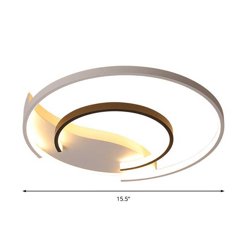 Schwarz-weiße Doppelring-Unterputzleuchte, einfache Acryl-LED-Deckeneinbauleuchte für Schlafzimmer in Warmweiß, 16"/19,5" breit