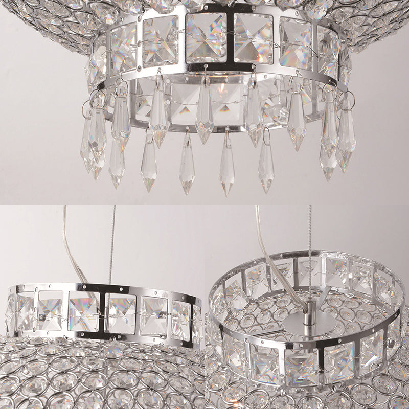 Chrome Finish Lantern Chandelier Lighting Contemporary Metal 4 Lights Hanging Light with Clear Crystal Bead