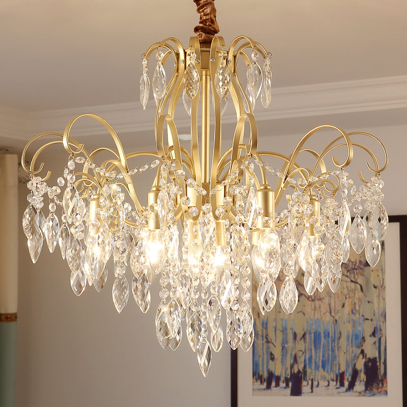 Golden Geometric Chandelier Lamp Crystal and Metal Vintage 7/8 Lights Hanging Pendant Light, 19.5"/23.5" W