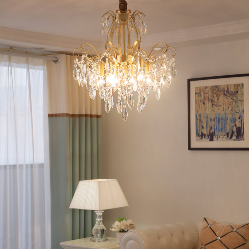 Golden Geometric Chandelier Lamp Crystal and Metal Vintage 7/8 Lights Hanging Pendant Light, 19.5"/23.5" W