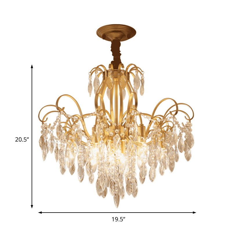 Golden Geometric Chandelier Lamp Crystal and Metal Vintage 7/8 Lights Hanging Pendant Light, 19.5"/23.5" W