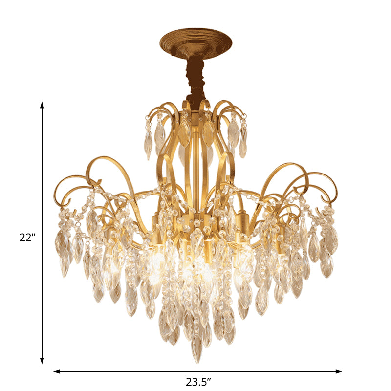 Golden Geometric Chandelier Lamp Crystal and Metal Vintage 7/8 Lights Hanging Pendant Light, 19.5"/23.5" W