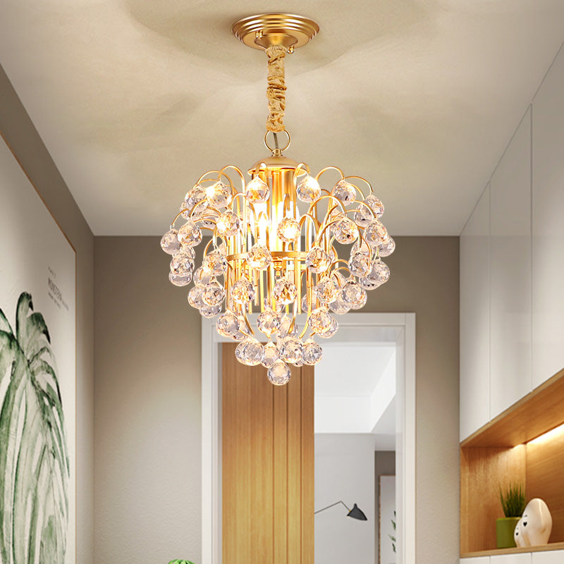 Clear Crystal Ball Pendant Lighting Contemporary 3 Lights Ceiling Hanging Light in Golden for Dining Room