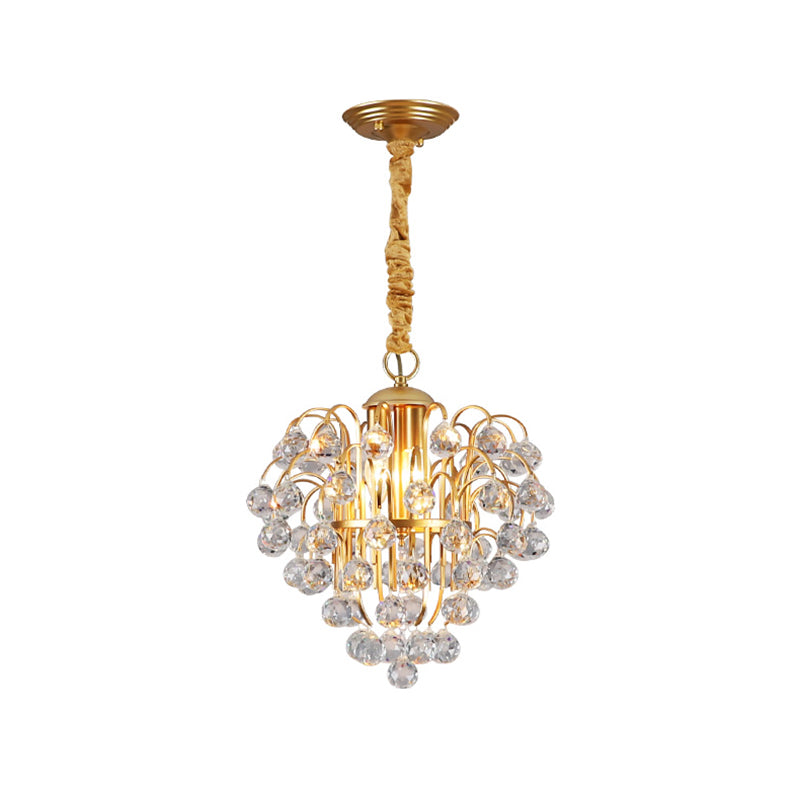 Clear Crystal Ball Pendant Lighting Contemporary 3 Lights Ceiling Hanging Light in Golden for Dining Room