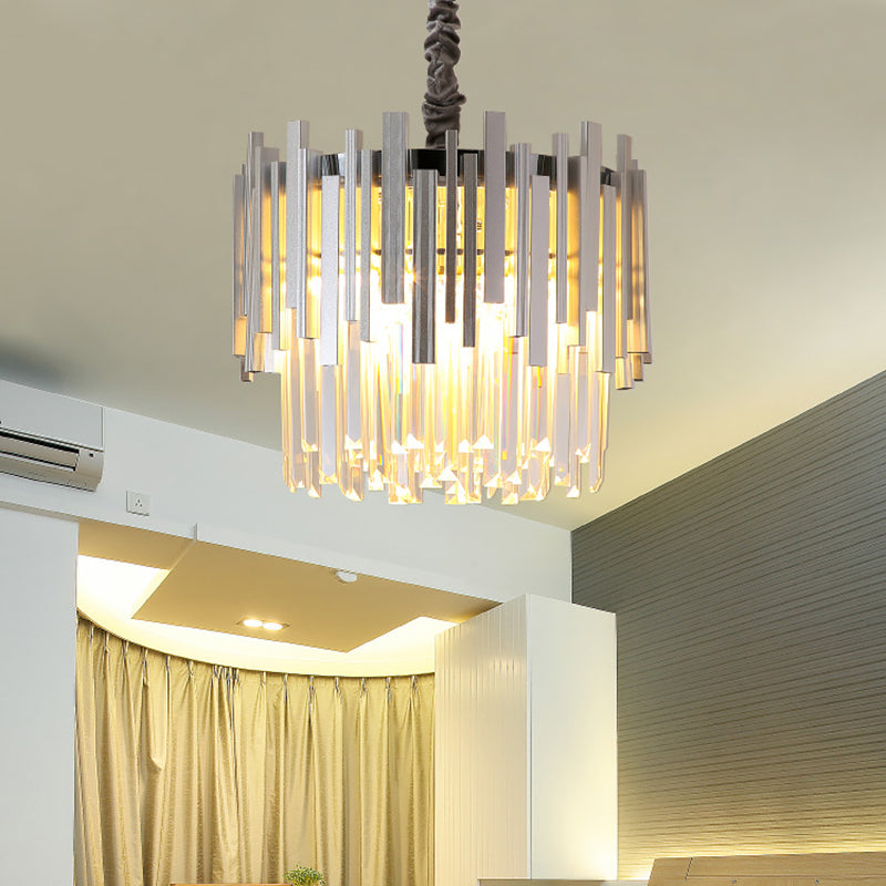 Modern Stylish Silver/Gold Pendant Lamp with Crystal Prism 6 Bulbs Suspension Lamp for Bedroom