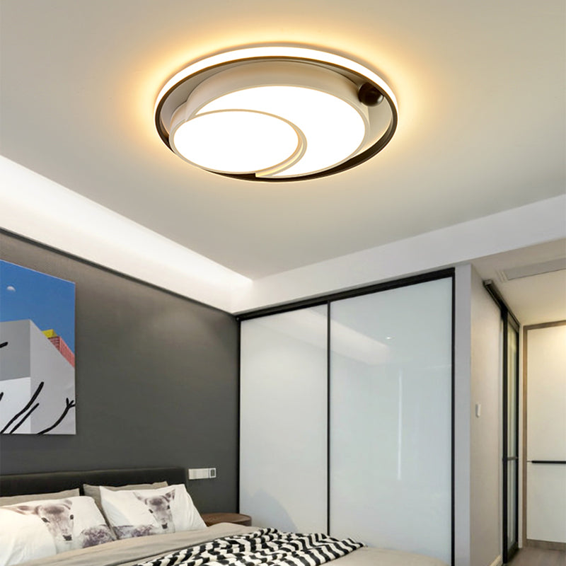 White/Black Round Flush Mount Ceiling Light Nordic Acryl LED Ceiling Mounted Light for Bedroom in Warm/White, 18 "/21.5" Dia