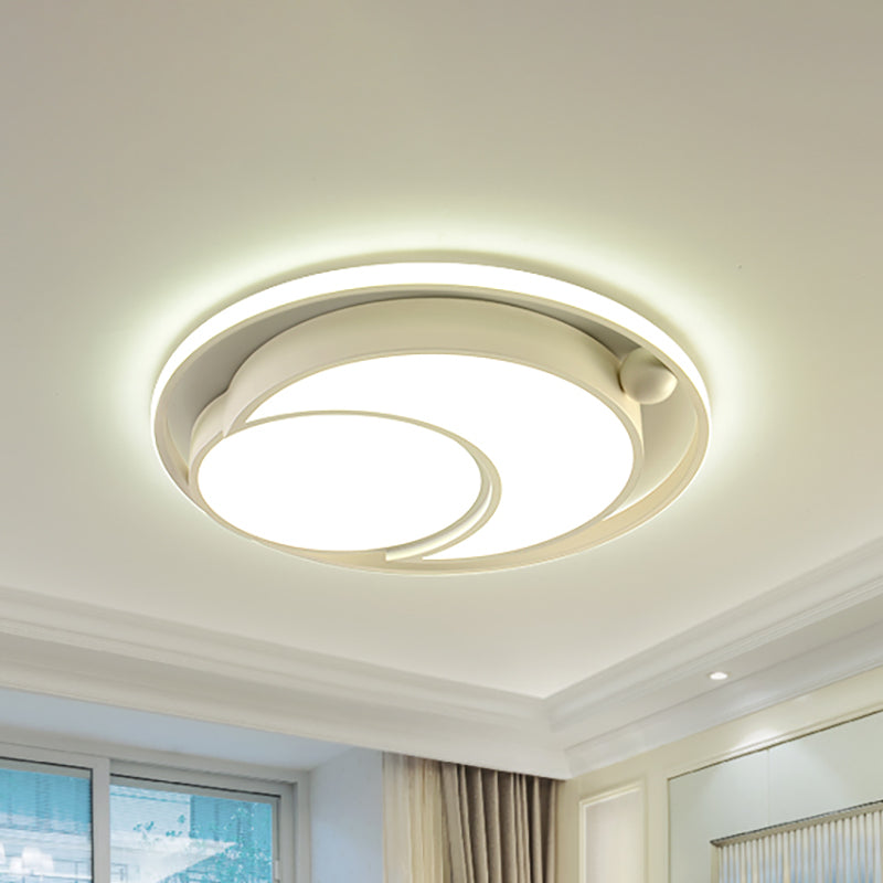 White/Black Round Flush Mount Ceiling Light Nordic Acrylic LED Ceiling Mounted Light for Bedroom in Warm/White, 18"/21.5" Dia