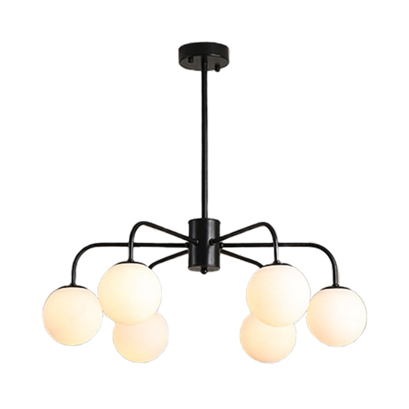 White Glass Globe Chandelier Modernist with  Radial Design 6/8/10 Lights Hanging Ceiling Light with Curved Arm