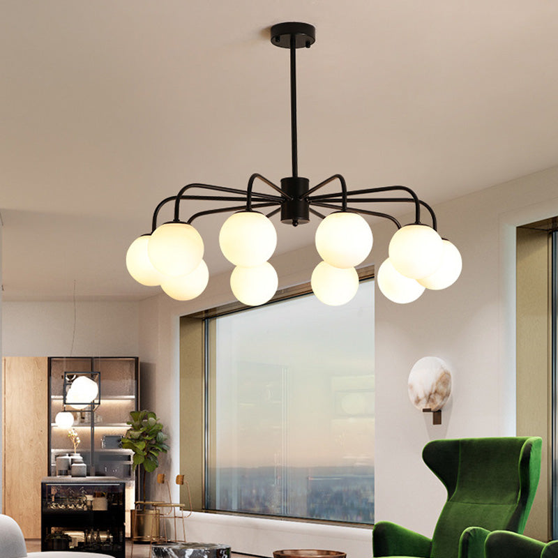 White Glass Globe Chandelier Modernist with  Radial Design 6/8/10 Lights Hanging Ceiling Light with Curved Arm