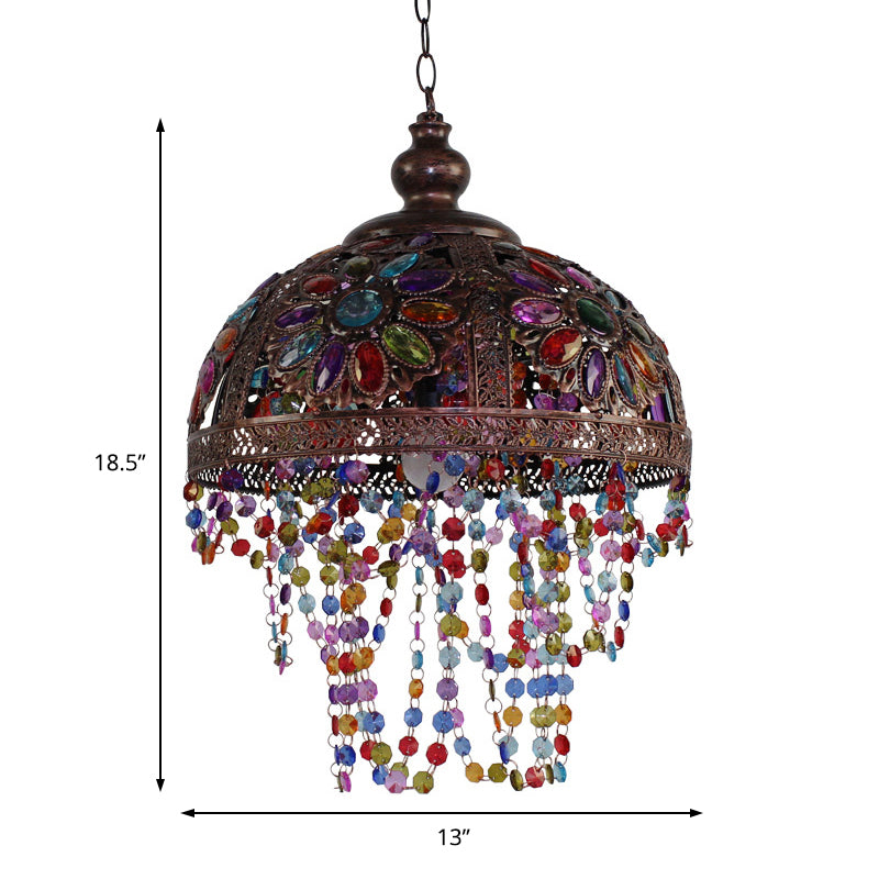 Tombra de plateado/óxido Sombra Luz colgante con lámpara de bohemia de hilo de cuentas 1 Luz de techo de luz.