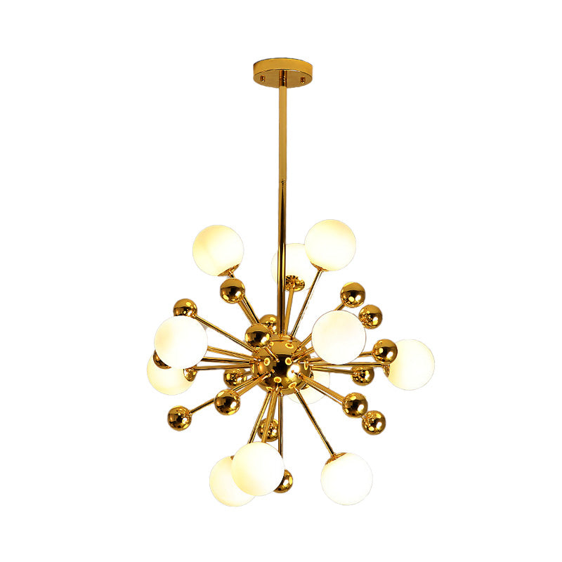 Designer Starburst Metal Chandelier Multi Lights Plafond Gold Plafond Lampe avec une teinte à billes en verre blanche, 23,5 "/31,5" / 39 "de large