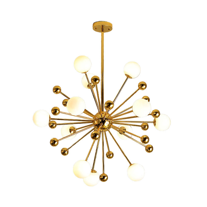 Designer Starburst Metal Chandelier Multi Lights Plafond Gold Plafond Lampe avec une teinte à billes en verre blanche, 23,5 "/31,5" / 39 "de large