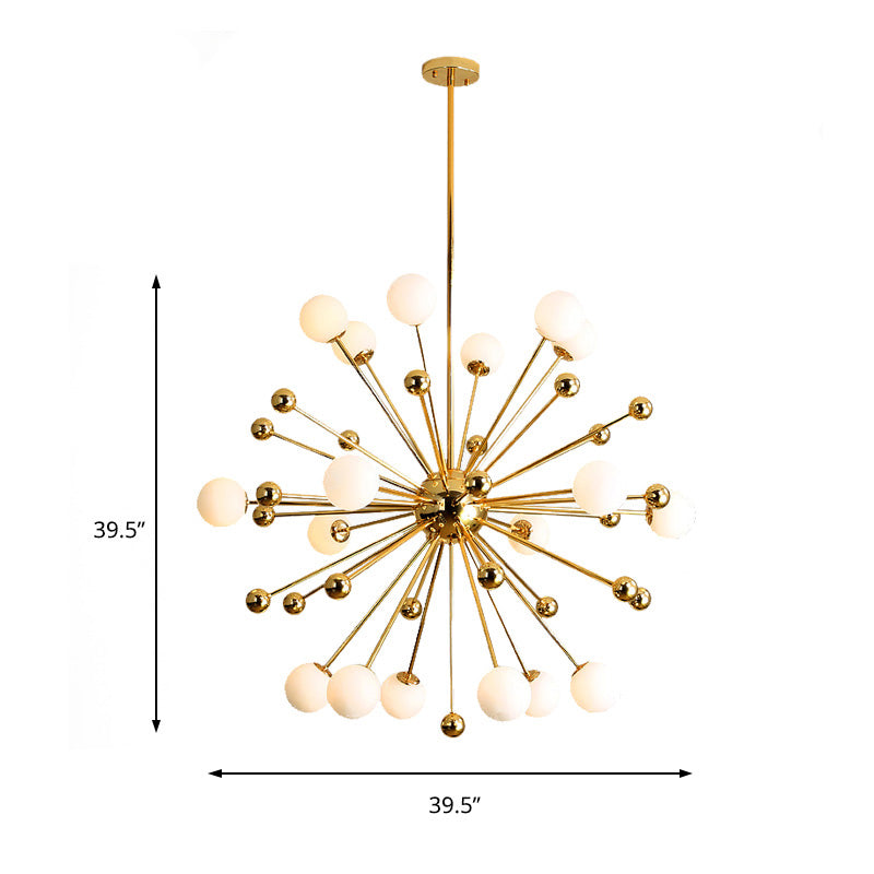 Designer Starburst Metal Chandelier Multi Lights Plafond Gold Plafond Lampe avec une teinte à billes en verre blanche, 23,5 "/31,5" / 39 "de large