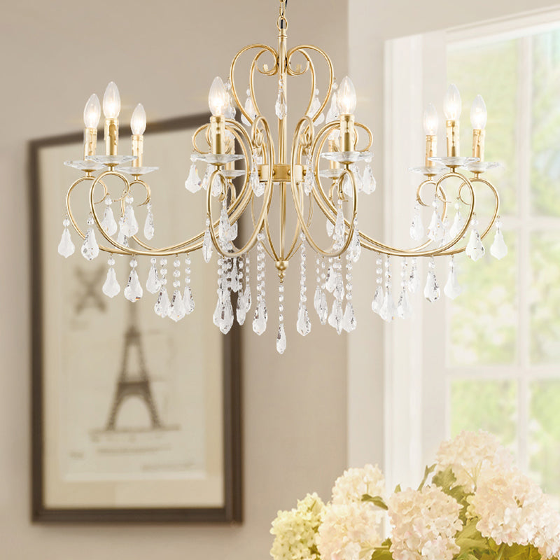 Modern Style Candle Hanging Lamp with Clear Crystal Accent 3/6 Lights Chandelier Lighting in Gold