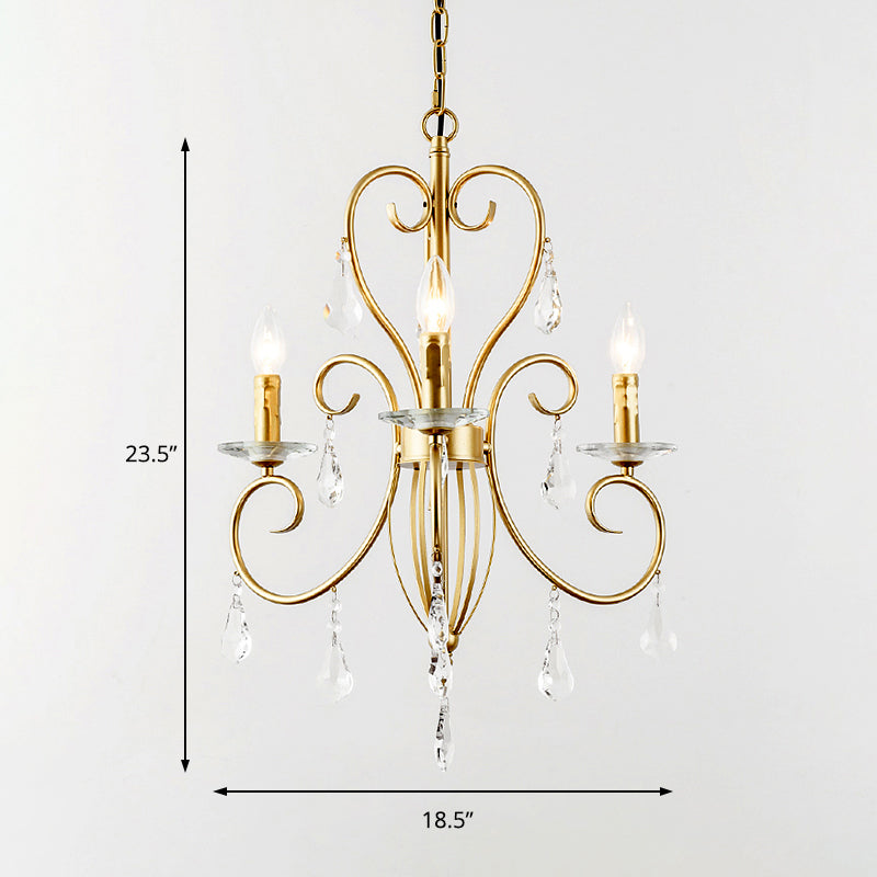 Modern Style Candle Hanging Lamp with Clear Crystal Accent 3/6 Lights Chandelier Lighting in Gold