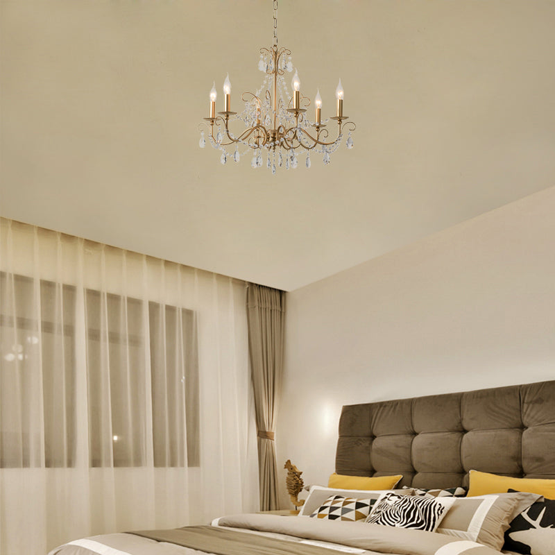 Champagne Beaded Pendant Lighting with Candle Modern Crystal 3/6 Lights Hanging Ceiling Light