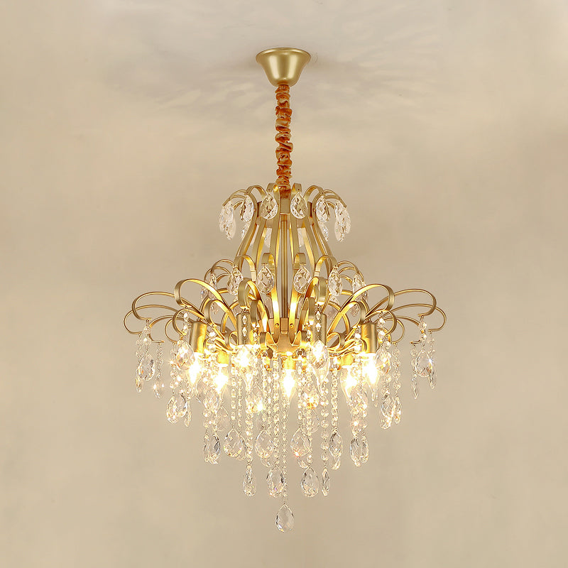 3/6 têtes Crystal Chandelier Lighting Moderniste Style Plafond Pendant Light en noir / or pour la chambre