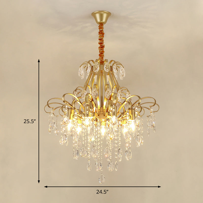 3/6 têtes Crystal Chandelier Lighting Moderniste Style Plafond Pendant Light en noir / or pour la chambre