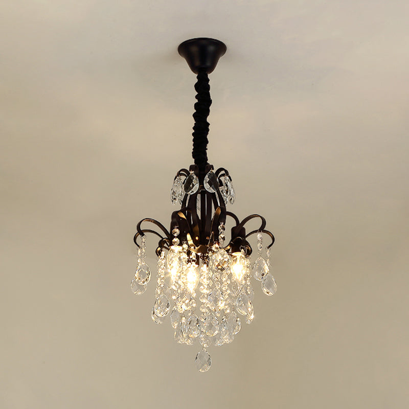 3/6 têtes Crystal Chandelier Lighting Moderniste Style Plafond Pendant Light en noir / or pour la chambre