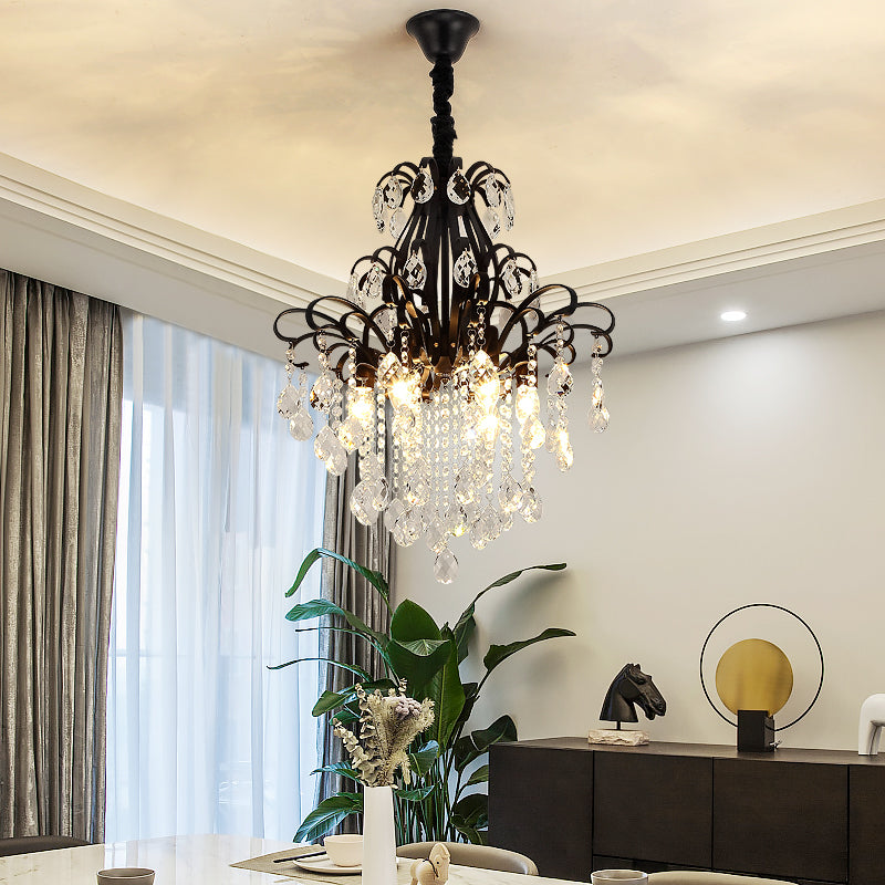 3/6 têtes Crystal Chandelier Lighting Moderniste Style Plafond Pendant Light en noir / or pour la chambre