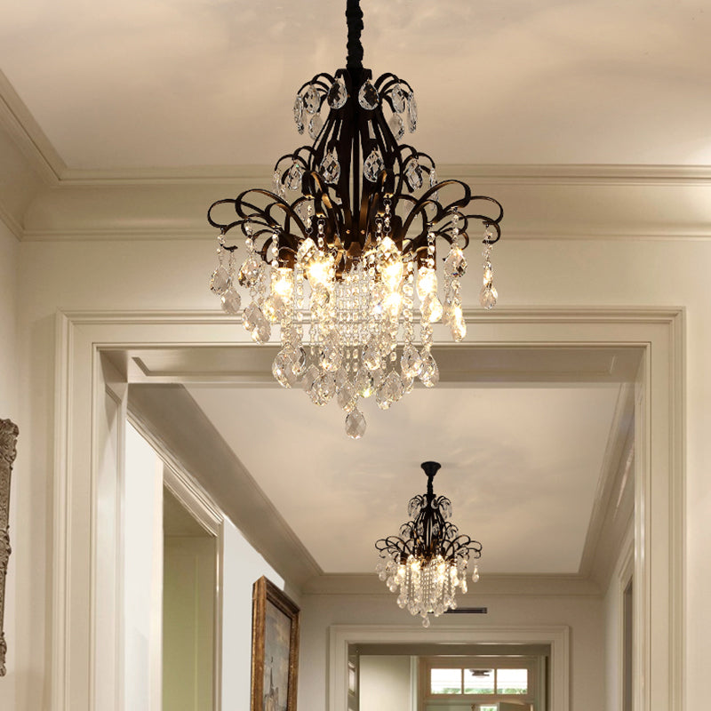 3/6 têtes Crystal Chandelier Lighting Moderniste Style Plafond Pendant Light en noir / or pour la chambre