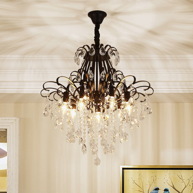 3/6 têtes Crystal Chandelier Lighting Moderniste Style Plafond Pendant Light en noir / or pour la chambre