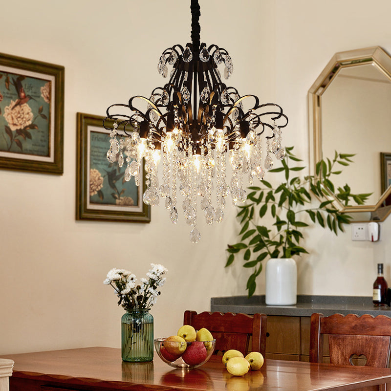 3/6 têtes Crystal Chandelier Lighting Moderniste Style Plafond Pendant Light en noir / or pour la chambre