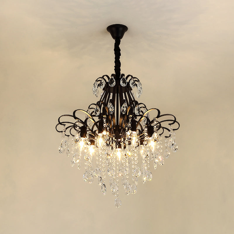 3/6 têtes Crystal Chandelier Lighting Moderniste Style Plafond Pendant Light en noir / or pour la chambre