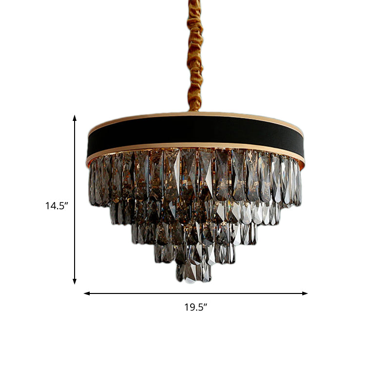 Layered Chandelier Lighting Modern Style Crystal 9/12 Lights Hanging Light Fixture in Smoke Grey