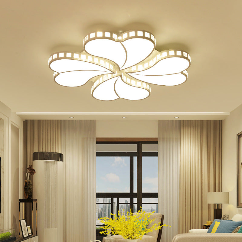 White Petal Flush Ceiling Light Contemporary Metal 20.5"/24.5"/28" Wide LED Ceiling Light for Living Room with Acrylic Shade