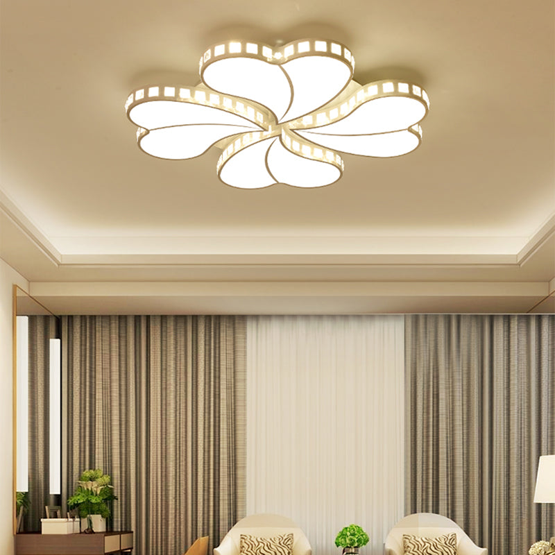 White Petal Flush Ceiling Light Contemporary Metal 20.5"/24.5"/28" Wide LED Ceiling Light for Living Room with Acrylic Shade