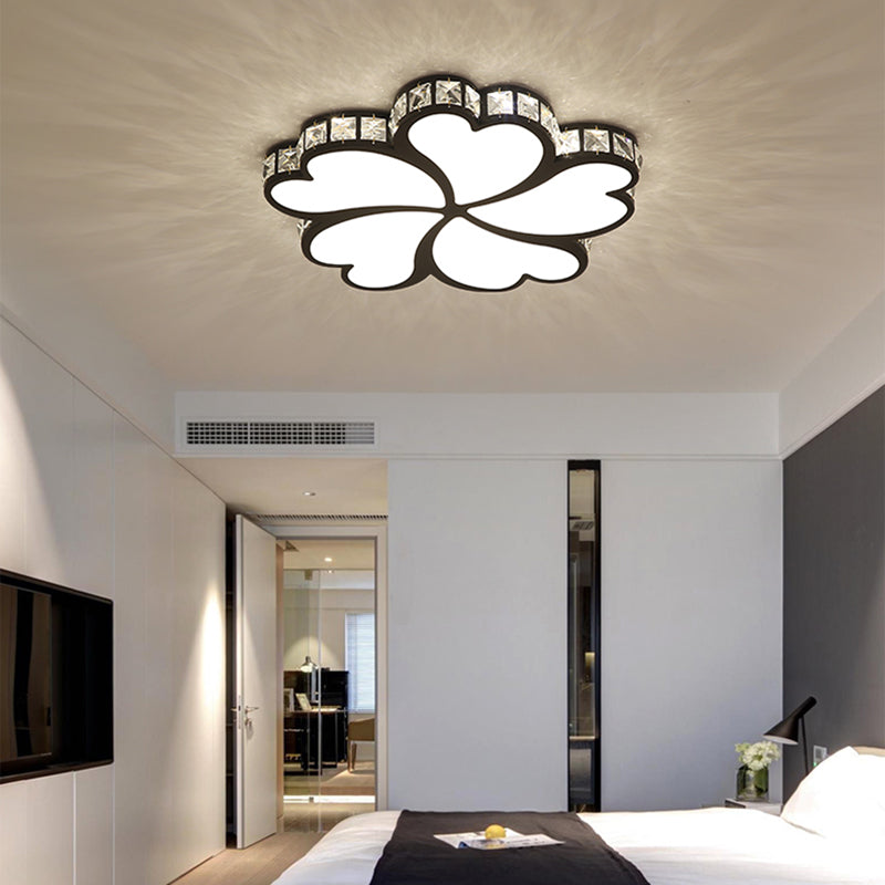 Nordic Clover Flush Mount Ceiling Light with Crystal Shade Black/White/Gold LED Bedroom Ceiling Flush Mount Light