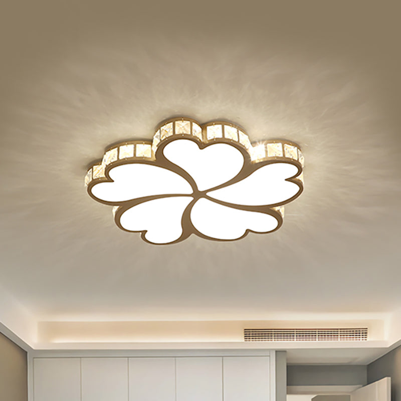 Nordic Clover Flush Mount Ceiling Light with Crystal Shade Black/White/Gold LED Bedroom Ceiling Flush Mount Light