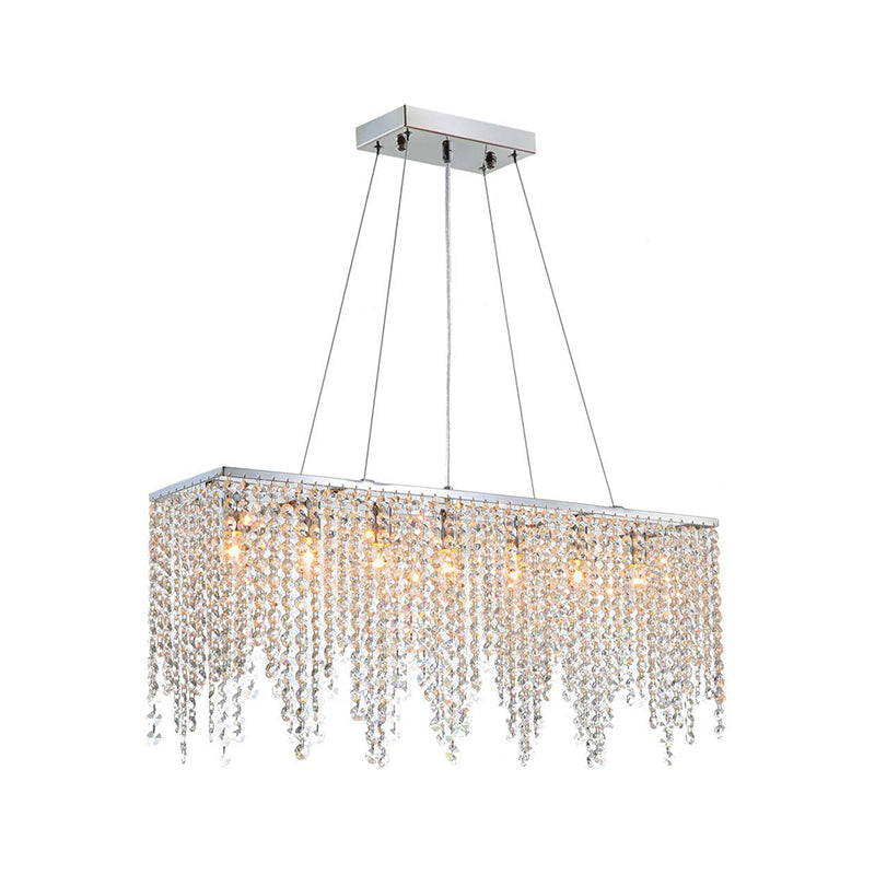 Contemporary Linear Pendant Light Fixture Clear Crystal 8 Lights Hanging Ceiling Light in Chrome Finish