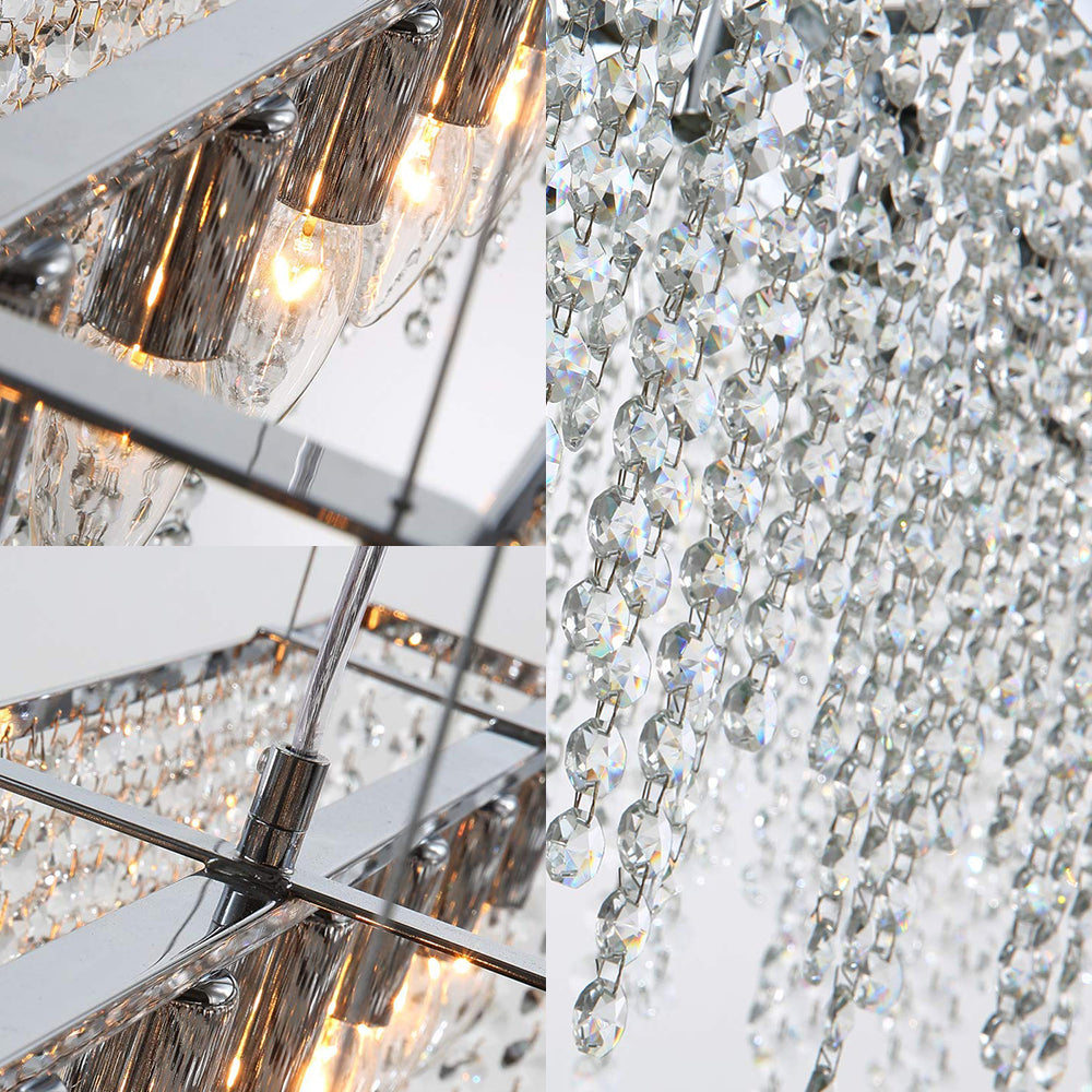 Contemporary Linear Pendant Light Fixture Clear Crystal 8 Lights Hanging Ceiling Light in Chrome Finish