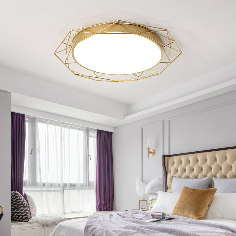 Round Metallic Flush Mount Ceiling Light with Wire Frame Nordic Gold/Black Ceiling Lighting for Bedroom, 21.5"/25.5" Wide