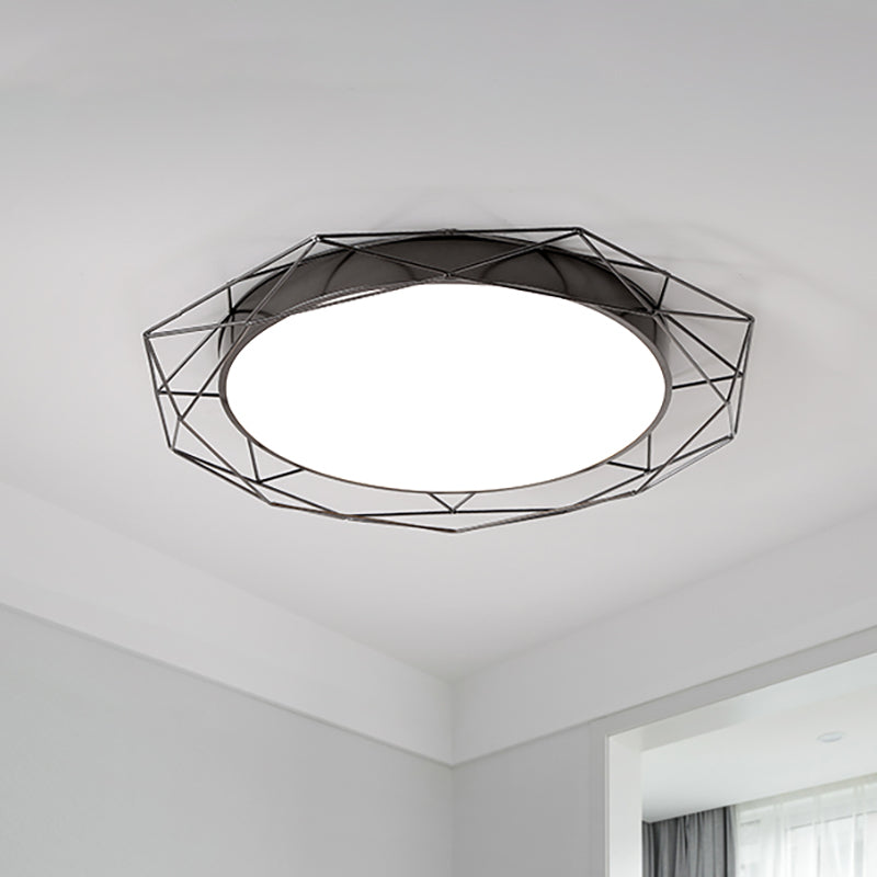 Round Metallic Flush Mount Ceiling Light with Wire Frame Nordic Gold/Black Ceiling Lighting for Bedroom, 21.5"/25.5" Wide